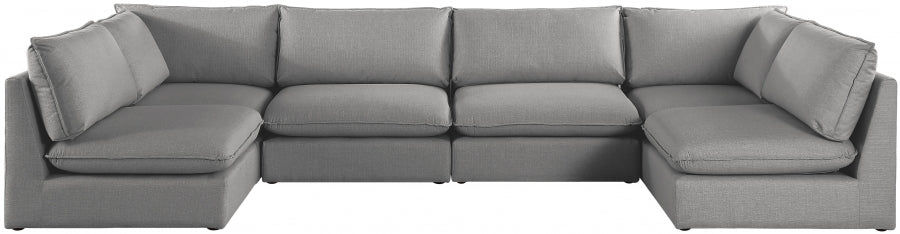 Meridian Furniture - Mackenzie 160" Linen Textured Fabric Upholstered 6 Piece Modular Sectional - 688Grey-Sec6C - GreatFurnitureDeal