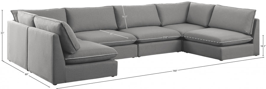 Meridian Furniture - Mackenzie 160" Linen Textured Fabric Upholstered 6 Piece Modular Sectional - 688Grey-Sec6C - GreatFurnitureDeal