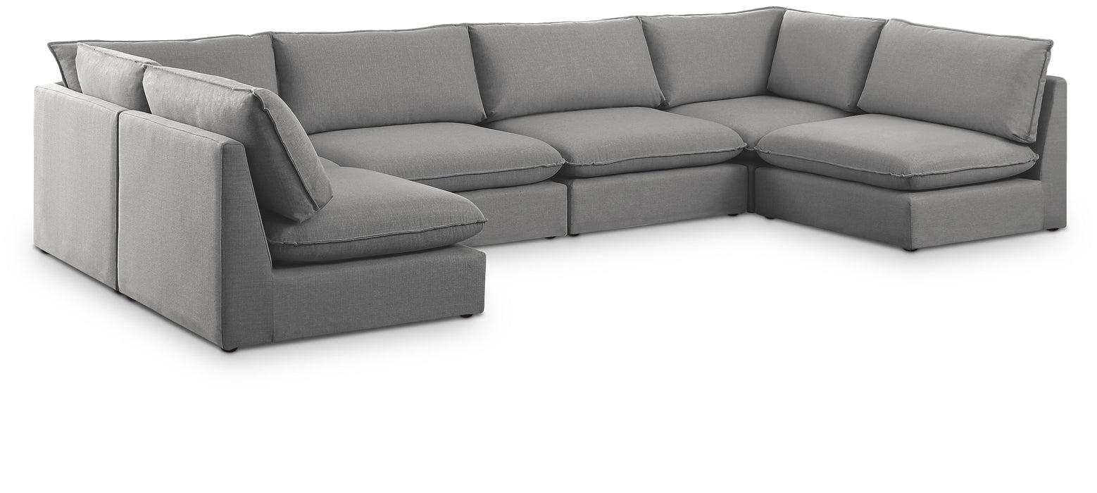 Meridian Furniture - Mackenzie 160" Linen Textured Fabric Upholstered 6 Piece Modular Sectional - 688Grey-Sec6C - GreatFurnitureDeal