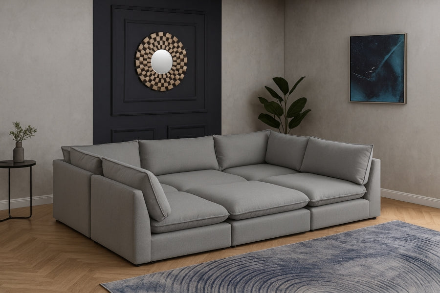 Meridian Furniture - Mackenzie 120" Linen Textured Fabric Upholstered 6 Piece Modular Sectional - 688Grey-Sec6D - GreatFurnitureDeal