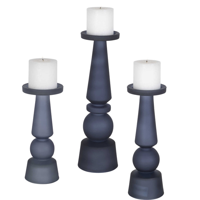 Uttermost - Cassiopeia Blue Glass Candleholders, S/3 - 17779 - GreatFurnitureDeal