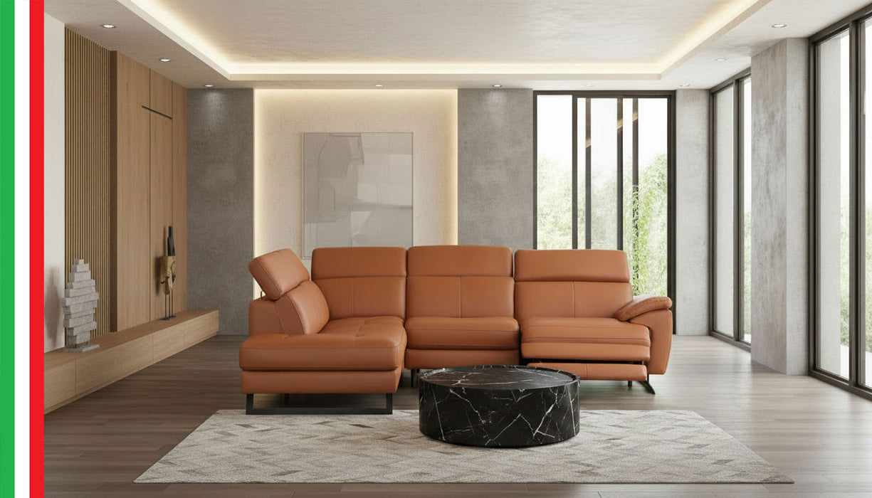 ESF Furniture - Gea Left Sectional w/ Recliner in Cognac - GEA-SEC