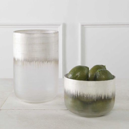 Uttermost - Frost Silver Drip Glass Vases, Set/2 - 18071 - GreatFurnitureDeal