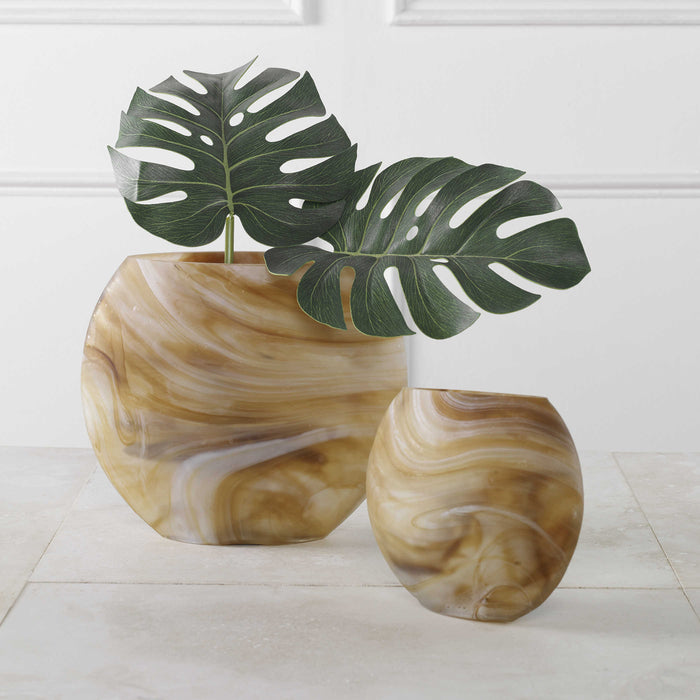 Uttermost - Fusion Swirled Caramel & Ivory Vases, Set/2 - 18070