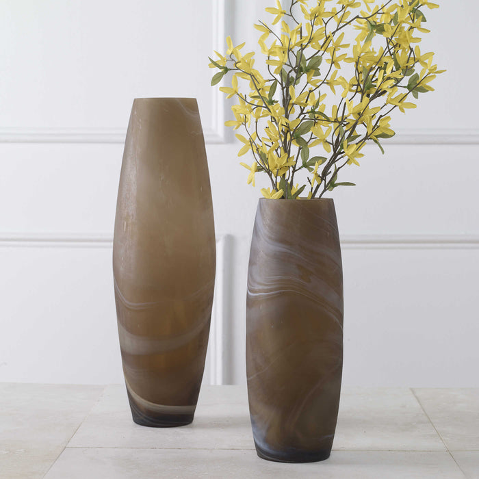 Uttermost - Delicate Swirl Caramel Glass Vases, Set/2 - 18069 - GreatFurnitureDeal