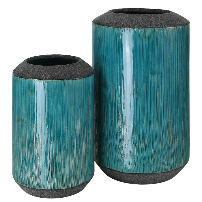 Uttermost - Maui Aqua Blue Vases, S/2 - 18064 - GreatFurnitureDeal