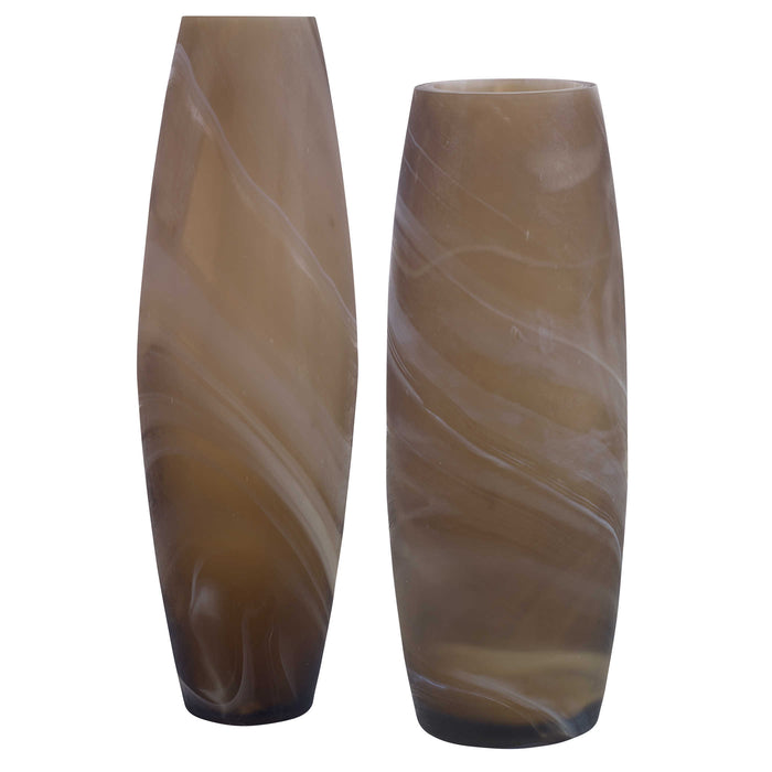 Uttermost - Delicate Swirl Caramel Glass Vases, Set/2 - 18069 - GreatFurnitureDeal