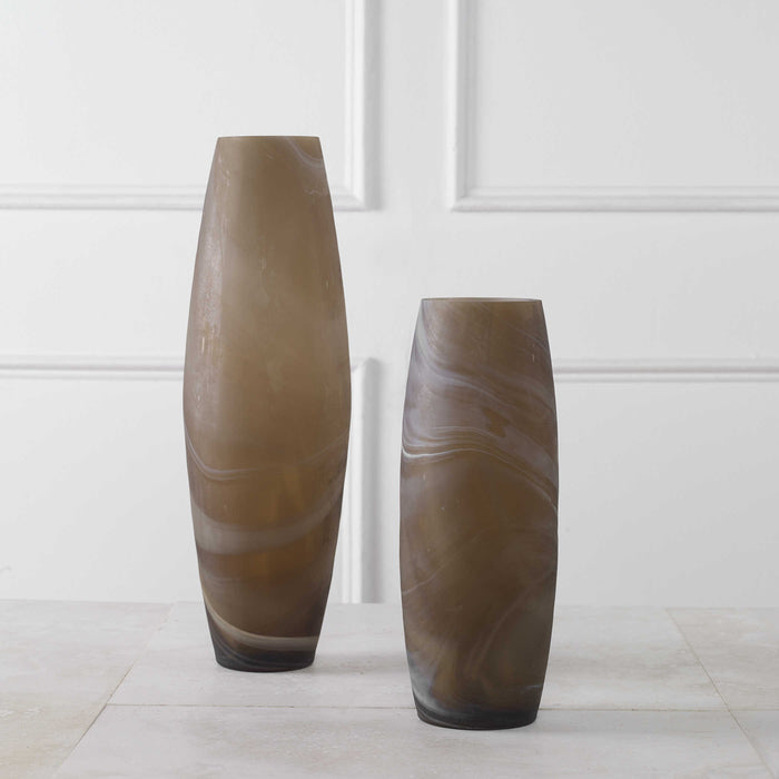 Uttermost - Delicate Swirl Caramel Glass Vases, Set/2 - 18069