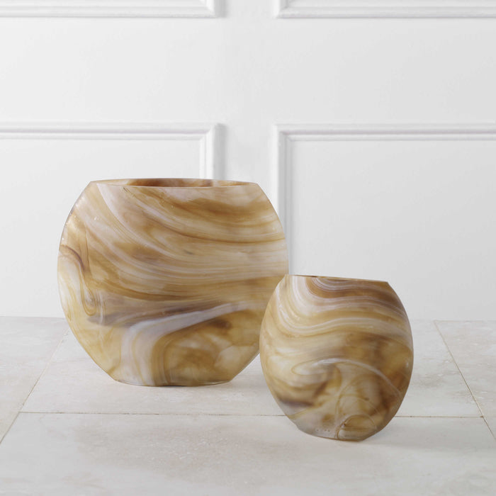 Uttermost - Fusion Swirled Caramel & Ivory Vases, Set/2 - 18070 - GreatFurnitureDeal