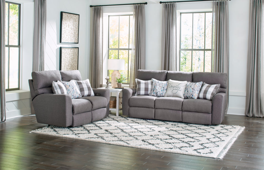 Catnapper - Searsport 2 Piece Power Headrest Reclining Sofa Set in Metal/Charcoal - 61801-02-METAL - GreatFurnitureDeal