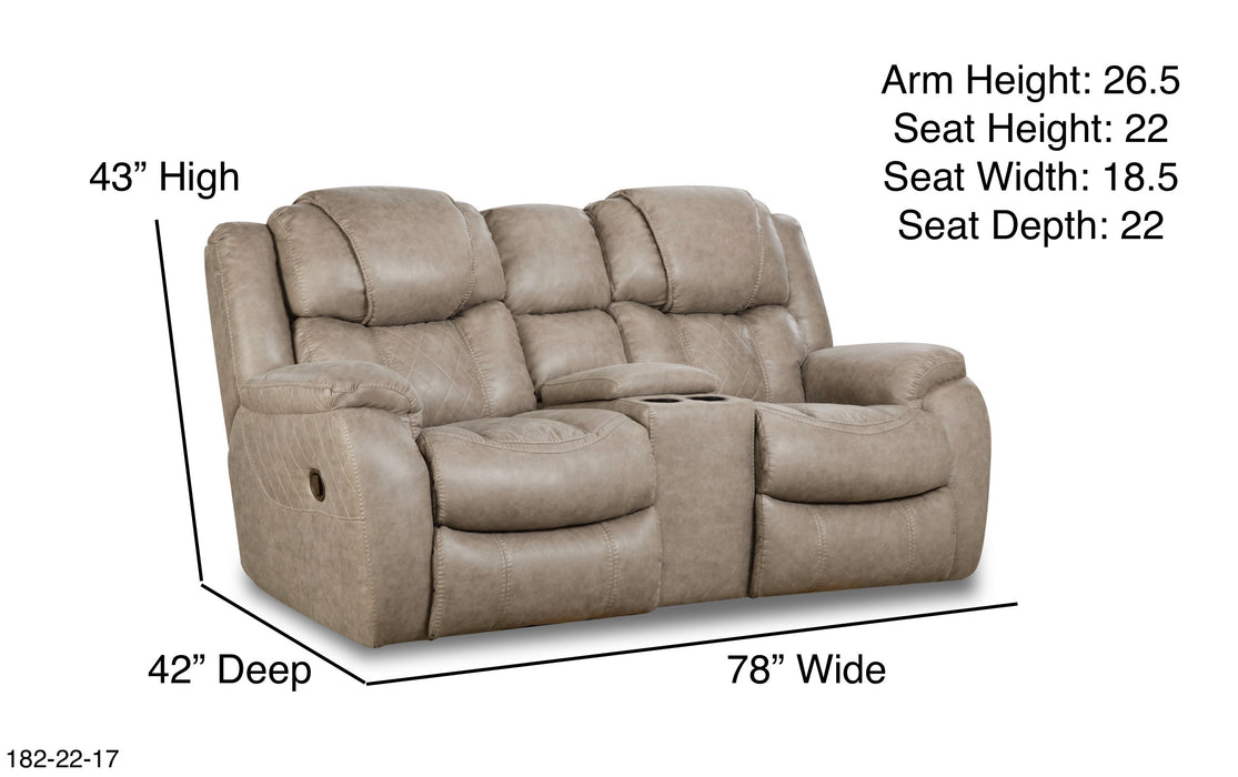 Motion Ease - Rayna Reclining Console Loveseat in Mushroom - 182-22-17 - GreatFurnitureDeal