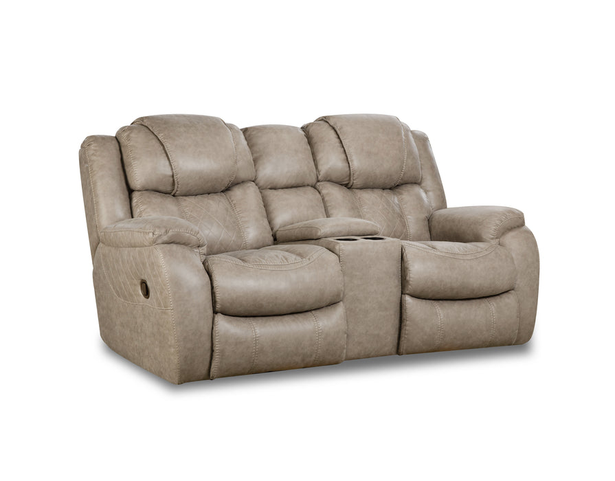 Motion Ease - Rayna Reclining Console Loveseat in Mushroom - 182-22-17 - GreatFurnitureDeal