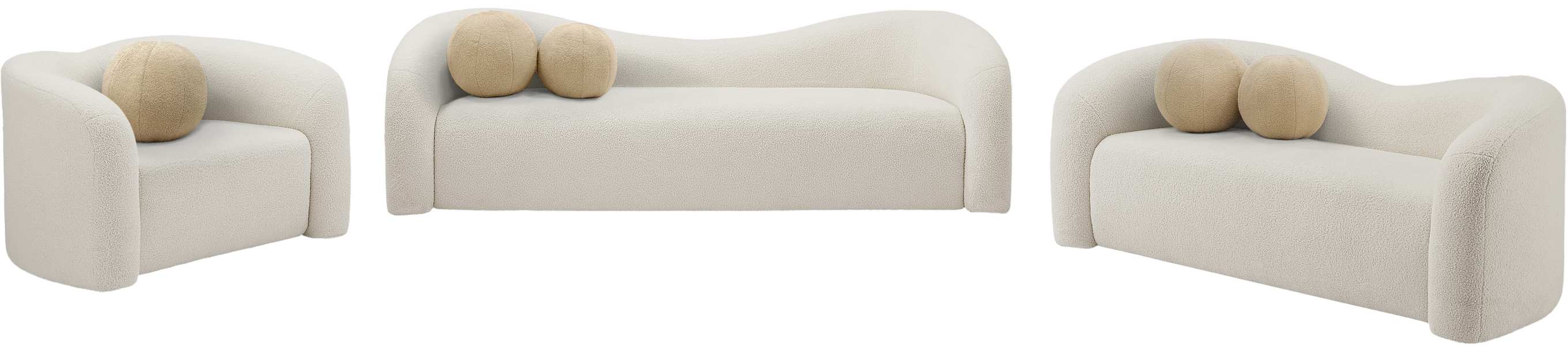Meridian Furniture - Kali 86" Cream Faux Shearling Teddy Fabric Upholstered Sofa - 186Cream-S - GreatFurnitureDeal