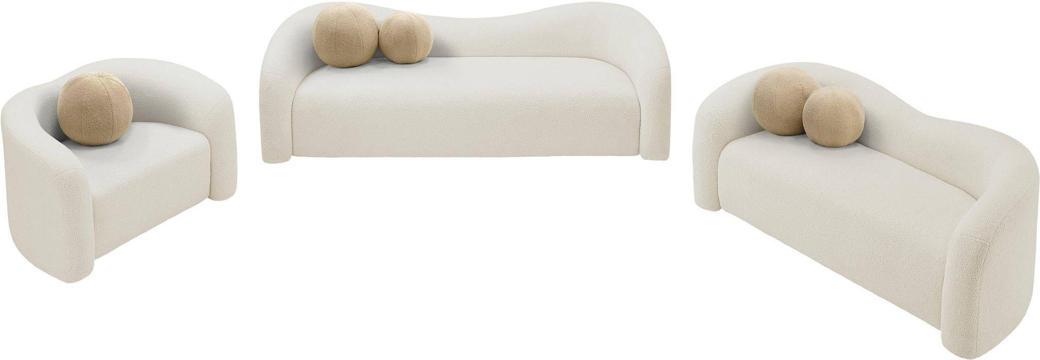 Meridian Furniture - Kali 86" Cream Faux Shearling Teddy Fabric Upholstered Sofa - 186Cream-S - GreatFurnitureDeal