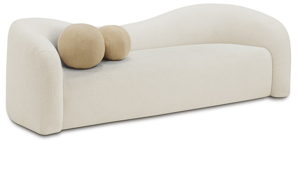 Meridian Furniture - Kali 86" Cream Faux Shearling Teddy Fabric Upholstered Sofa - 186Cream-S - GreatFurnitureDeal