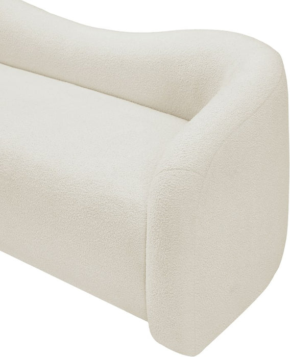 Meridian Furniture - Kali 86" Cream Faux Shearling Teddy Fabric Upholstered Sofa - 186Cream-S - GreatFurnitureDeal