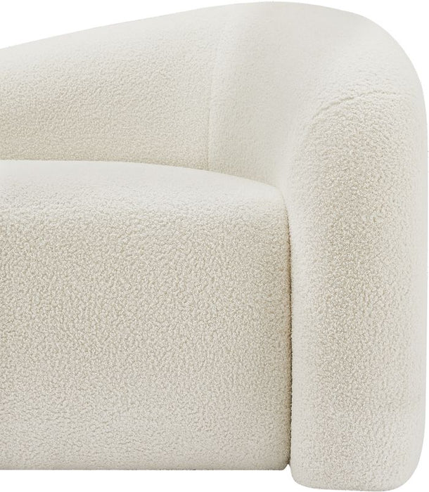 Meridian Furniture - Kali 86" Cream Faux Shearling Teddy Fabric Upholstered Sofa - 186Cream-S - GreatFurnitureDeal