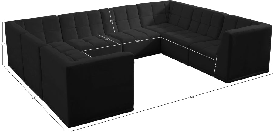 Meridian Furniture - Relax 128" Velvet Upholstered 8 Piece Modular Sectional - 650Black-Sec8A - GreatFurnitureDeal
