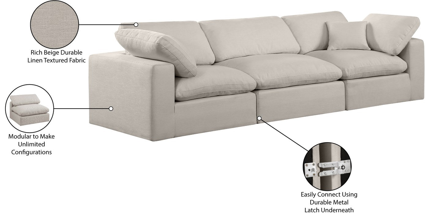 Meridian Furniture - Comfy 119" Beige Linen Textured Fabric Upholstered 3pc. Sofa - 187Beige-S119 - GreatFurnitureDeal