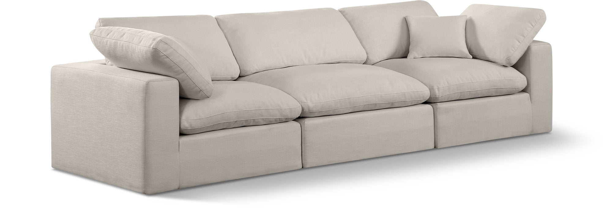 Meridian Furniture - Comfy 119" Beige Linen Textured Fabric Upholstered 3pc. Sofa - 187Beige-S119 - GreatFurnitureDeal