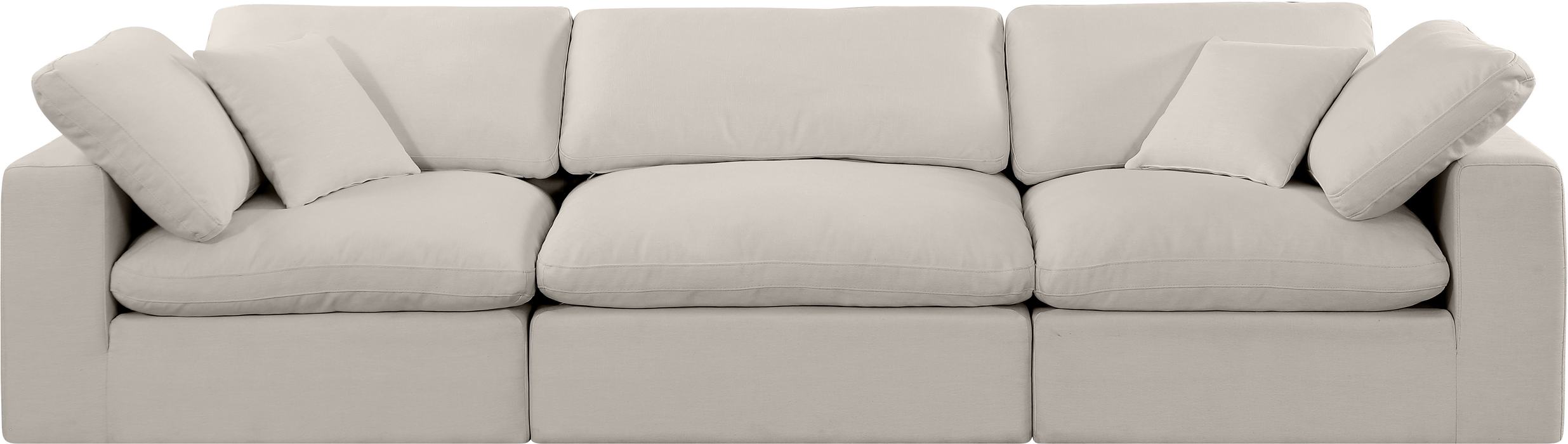 Meridian Furniture - Comfy 119" Beige Linen Textured Fabric Upholstered 3pc. Sofa - 187Beige-S119 - GreatFurnitureDeal