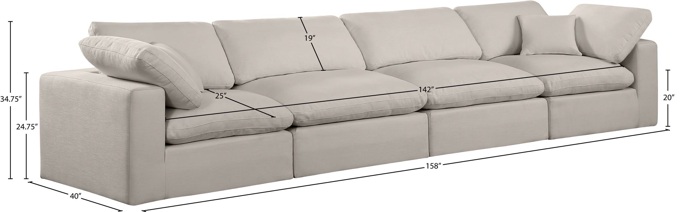 Meridian Furniture - Comfy 158" Beige Linen Textured Fabric Upholstered 4pc. Sofa - 187Beige-S158 - GreatFurnitureDeal