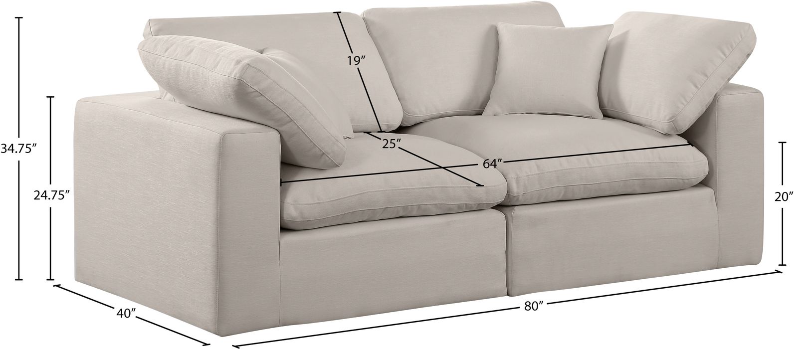 Meridian Furniture - Comfy 80" Beige Linen Textured Fabric Upholstered 2pc. Sofa - 187Beige-S80 - GreatFurnitureDeal
