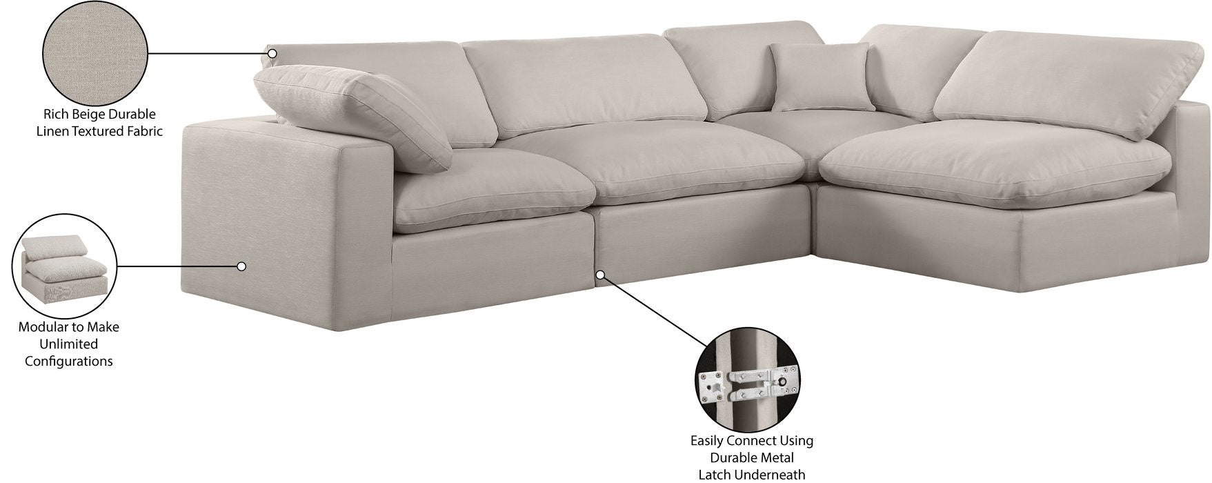 Meridian Furniture - Comfy 119" Beige Linen Textured Fabric Upholstered 4pc. Sectional - 187Beige-Sec4B - GreatFurnitureDeal