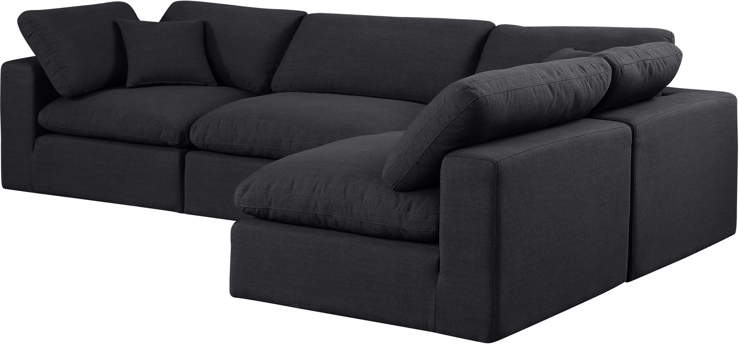Meridian Furniture - Comfy 119" Black Linen Textured Fabric Upholstered 4pc. Sectional - 187Black-Sec4B - GreatFurnitureDeal