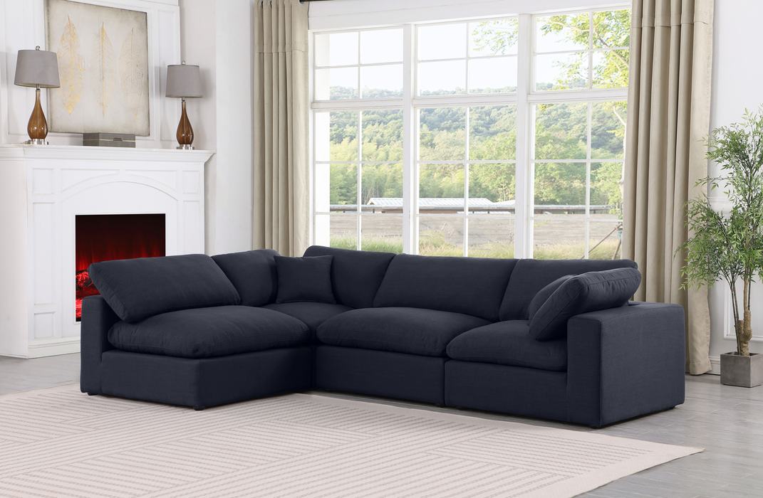 Meridian Furniture - Comfy 119" Black Linen Textured Fabric Upholstered 4pc. Sectional - 187Black-Sec4B - GreatFurnitureDeal