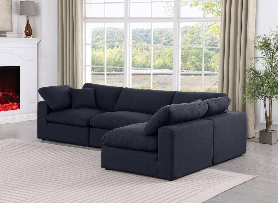 Meridian Furniture - Comfy 119" Black Linen Textured Fabric Upholstered 4pc. Sectional - 187Black-Sec4B - GreatFurnitureDeal