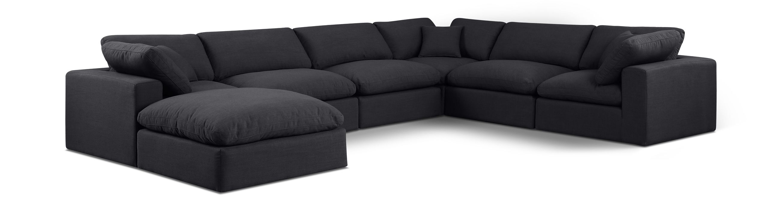 Meridian Furniture - Comfy 158" Black Linen Textured Fabric Upholstered 7pc. Sectional - 187Black-Sec7A - GreatFurnitureDeal