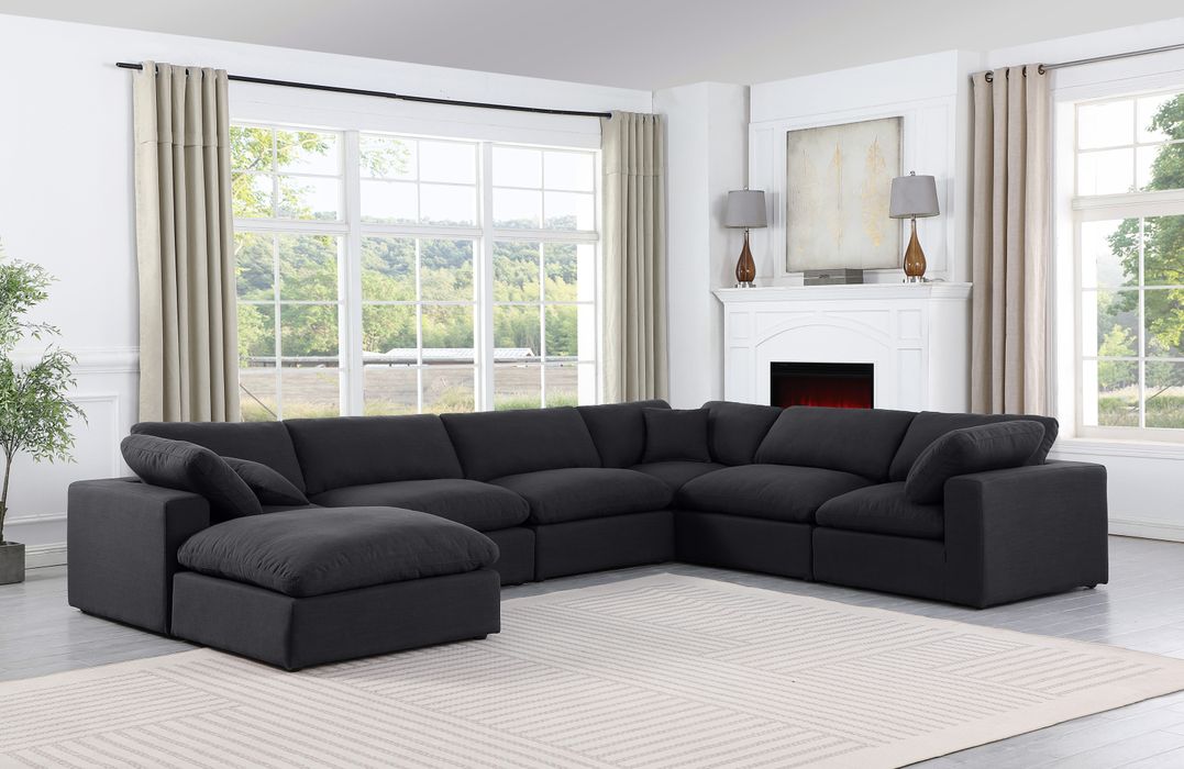 Meridian Furniture - Comfy 158" Black Linen Textured Fabric Upholstered 7pc. Sectional - 187Black-Sec7A - GreatFurnitureDeal
