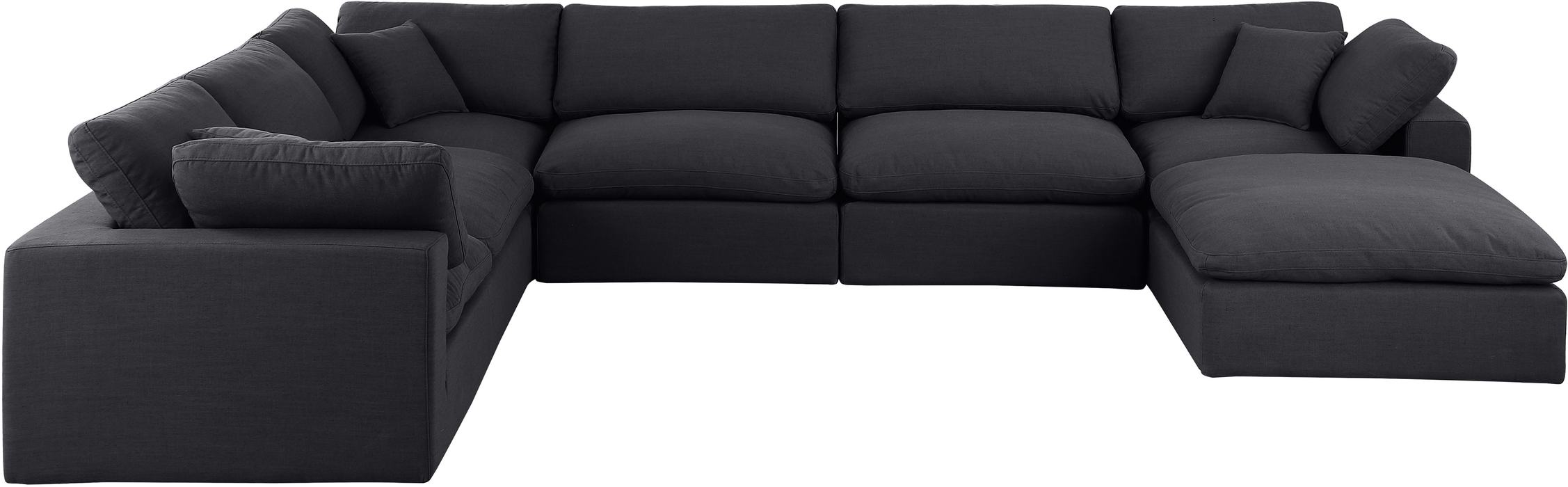 Meridian Furniture - Comfy 158" Black Linen Textured Fabric Upholstered 7pc. Sectional - 187Black-Sec7A - GreatFurnitureDeal