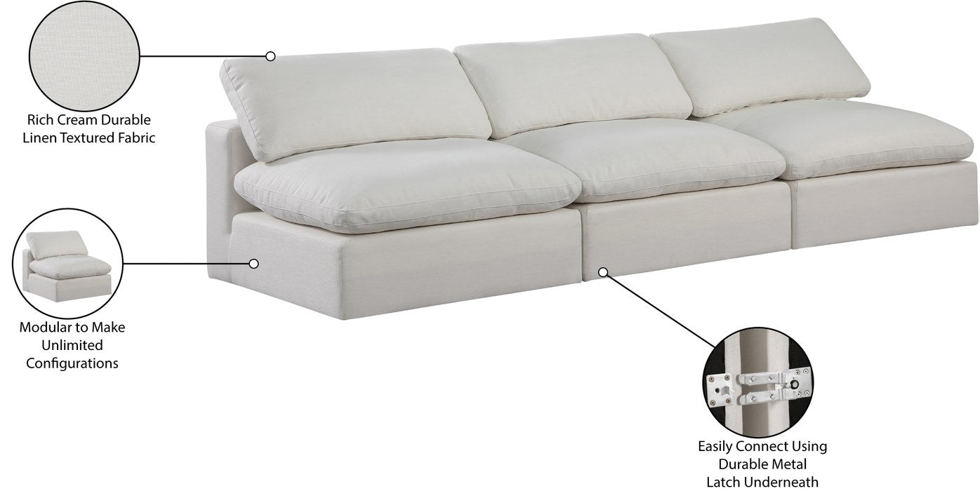 Meridian Furniture - Comfy 117" Cream Linen Textured Fabric Upholstered 3pc. Armless Sofa - 187Cream-S117 - GreatFurnitureDeal