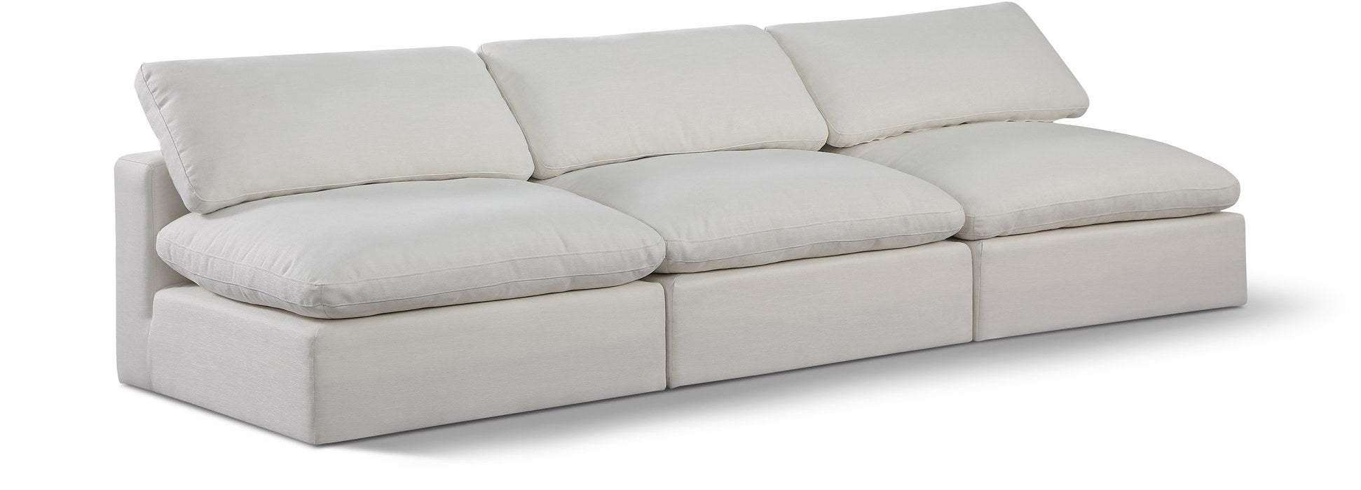 Meridian Furniture - Comfy 117" Cream Linen Textured Fabric Upholstered 3pc. Armless Sofa - 187Cream-S117 - GreatFurnitureDeal