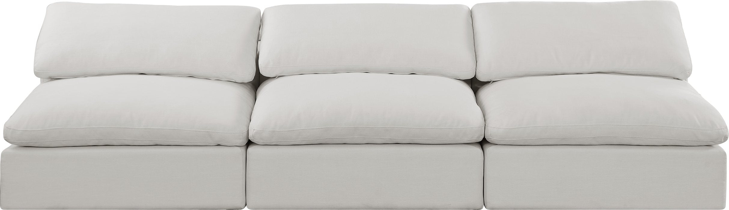 Meridian Furniture - Comfy 117" Cream Linen Textured Fabric Upholstered 3pc. Armless Sofa - 187Cream-S117 - GreatFurnitureDeal
