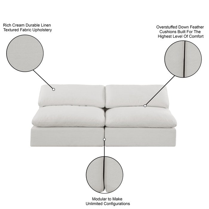 Meridian Furniture - Comfy 78" Cream Linen Textured Fabric Upholstered 2pc. Armless Sofa - 187Cream-S78 - GreatFurnitureDeal