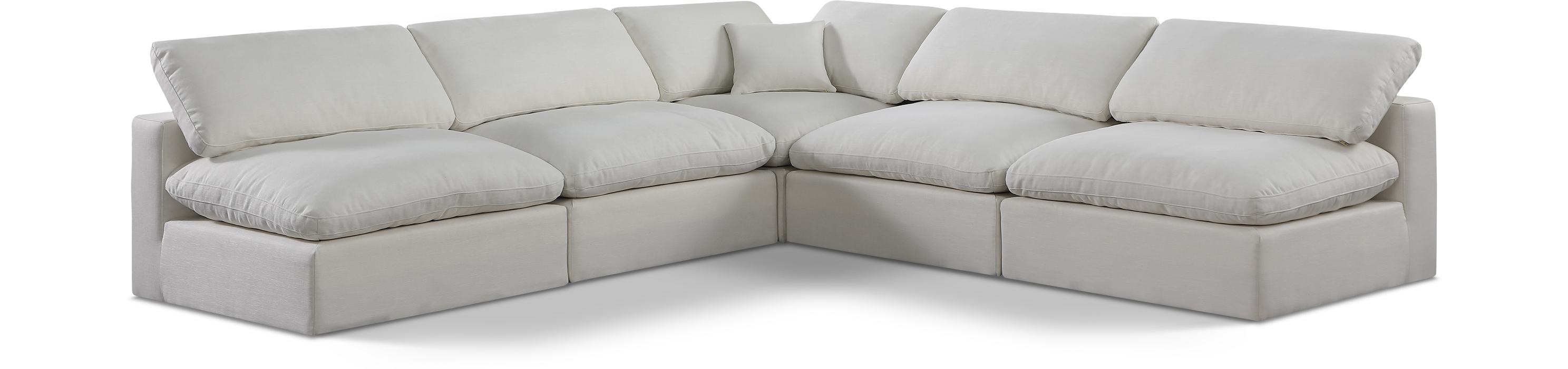 Meridian Furniture - Comfy 118" Cream Linen Textured Fabric Upholstered 5pc. Sectional - 187Cream-Sec5B - GreatFurnitureDeal