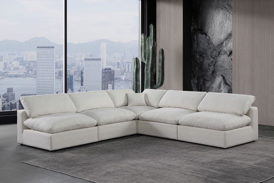 Meridian Furniture - Comfy 118" Cream Linen Textured Fabric Upholstered 5pc. Sectional - 187Cream-Sec5B - GreatFurnitureDeal