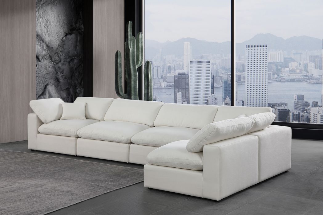 Meridian Furniture - Comfy 158" Cream Linen Textured Fabric Upholstered 5pc. Sectional - 187Cream-Sec5D - GreatFurnitureDeal