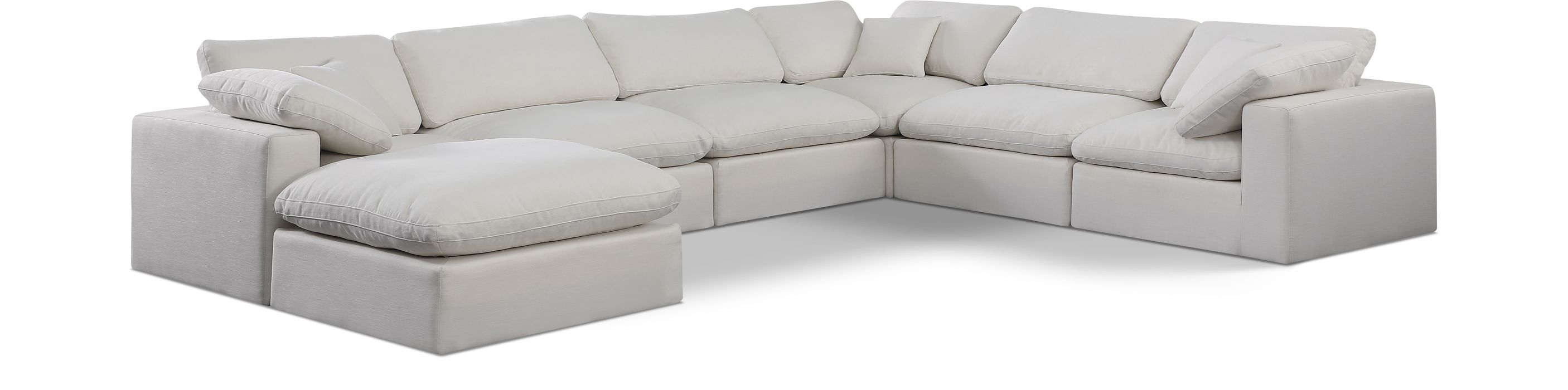 Meridian Furniture - Comfy 158" Cream Linen Textured Fabric Upholstered 7pc. Sectional - 187Cream-Sec7A - GreatFurnitureDeal
