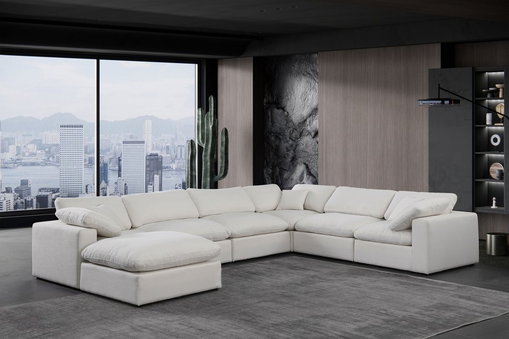 Meridian Furniture - Comfy 158" Cream Linen Textured Fabric Upholstered 7pc. Sectional - 187Cream-Sec7A - GreatFurnitureDeal