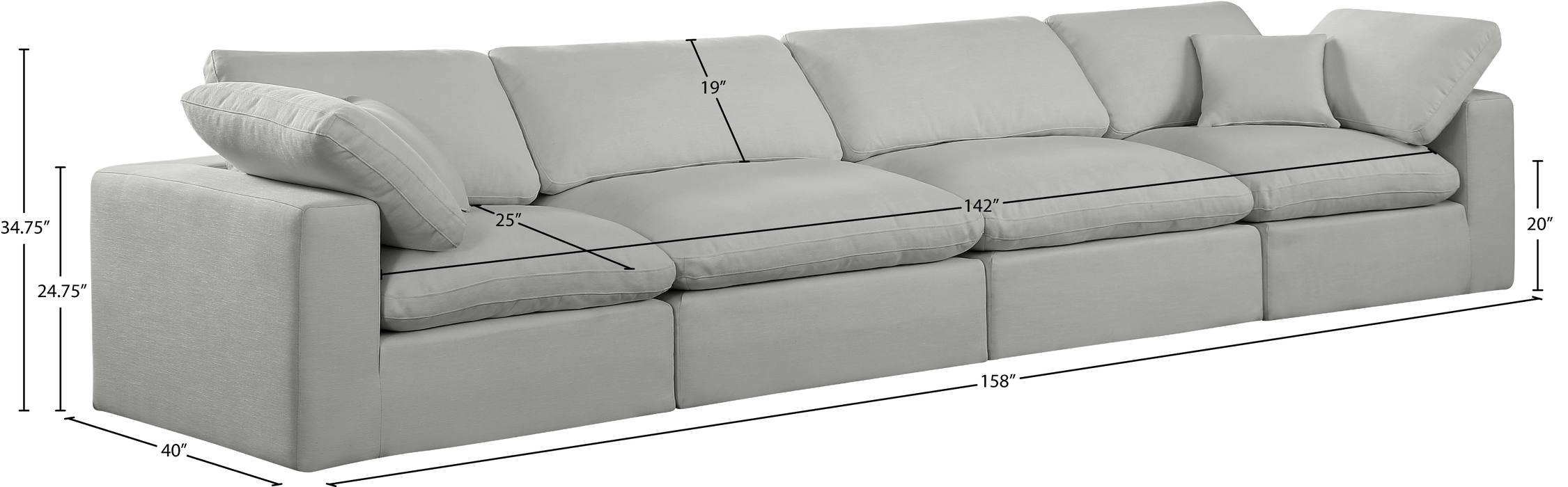 Meridian Furniture - Comfy 158" Grey Linen Textured Fabric Upholstered 4pc. Sofa - 187Grey-S158 - GreatFurnitureDeal