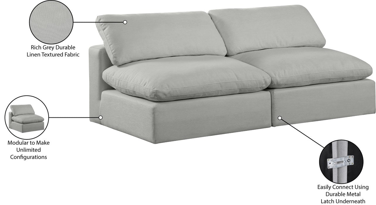 Meridian Furniture - Comfy 78" Grey Linen Textured Fabric Upholstered 2pc. Armless Sofa - 187Grey-S78 - GreatFurnitureDeal
