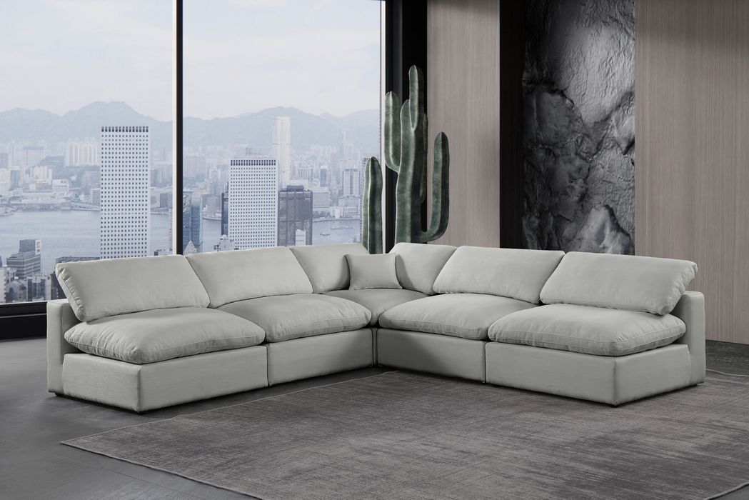 Meridian Furniture - Comfy 118" Grey Linen Textured Fabric Upholstered 5pc. Sectional - 187Grey-Sec5B - GreatFurnitureDeal