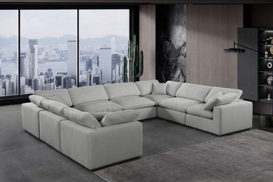 Meridian Furniture - Comfy 158" Grey Linen Textured Fabric Upholstered 8pc. Sectional - 187Grey-Sec8A - GreatFurnitureDeal