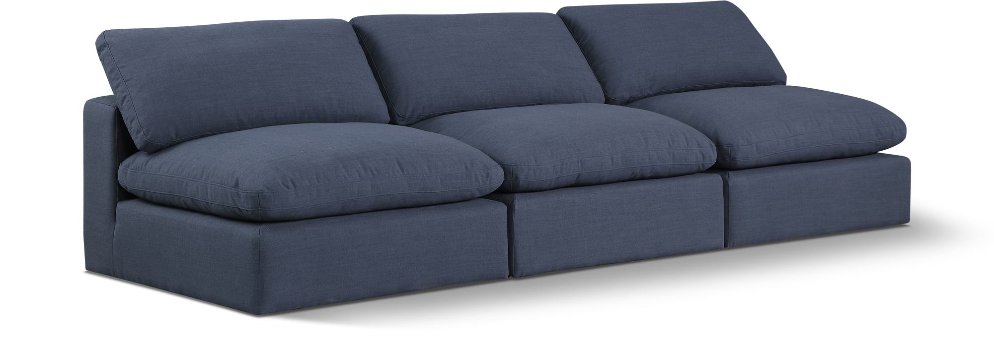 Meridian Furniture - Comfy 117" Navy Linen Textured Fabric Upholstered 3pc. Armless Sofa - 187Navy-S117 - GreatFurnitureDeal