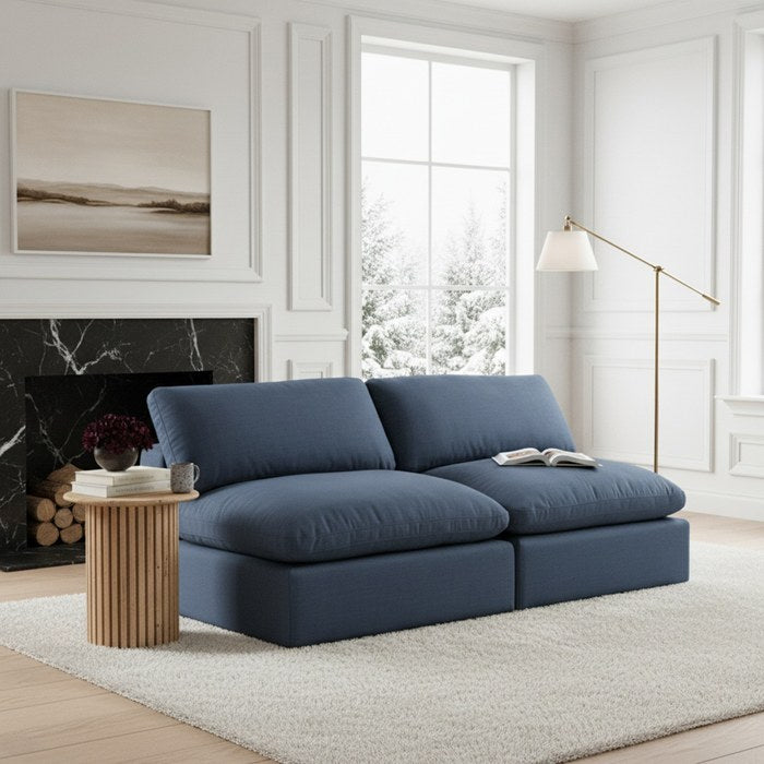 Meridian Furniture - Comfy 117" Navy Linen Textured Fabric Upholstered 3pc. Armless Sofa - 187Navy-S117 - GreatFurnitureDeal
