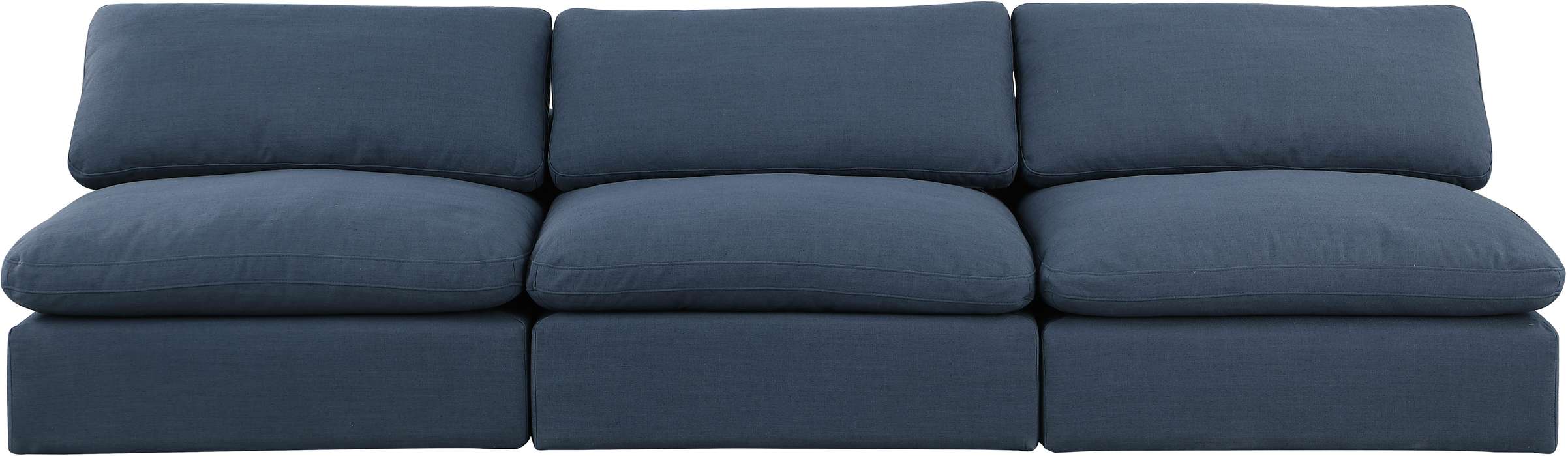 Meridian Furniture - Comfy 117" Navy Linen Textured Fabric Upholstered 3pc. Armless Sofa - 187Navy-S117 - GreatFurnitureDeal